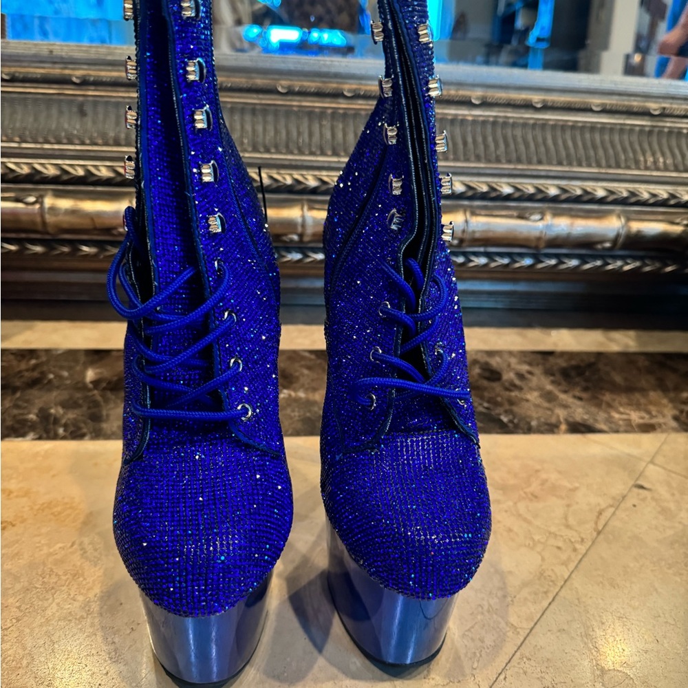Royal Blue Rhinestone 8 Inch Pleaser Boots - Picture 3 of 7